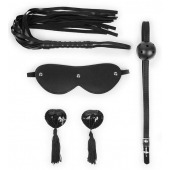 Эротический набор в черном цвете: маска, кляп, пэстисы, плётка - Notabu - купить с доставкой в Арзамасе