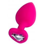 Розовая анальная втулка Diamond Heart с прозрачным кристаллом - 9,5 см. - ToyFa - купить с доставкой в Арзамасе