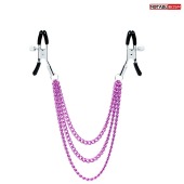 Оригинальные зажимы на соски с тройной розовой цепочкой - Notabu - купить с доставкой в Арзамасе