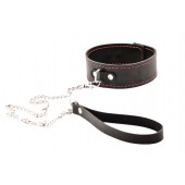 Черный широкий ошейник с красной строчкой и поводком - Crazy Handmade - купить с доставкой в Арзамасе