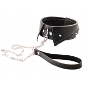 Черный ошейник-воротничок с металлическим поводком - Crazy Handmade - купить с доставкой в Арзамасе
