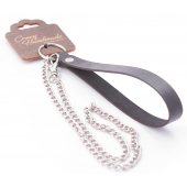 Серебристый металлический поводок с кожаной черной ручкой - 80 см. - Crazy Handmade - купить с доставкой в Арзамасе