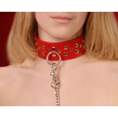 Красный кожаный ошейник с карабином и поводком - Sitabella - купить с доставкой в Арзамасе