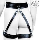 Черный кожаный пояс с гартерами - S-M - Notabu - купить с доставкой в Арзамасе