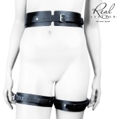 Черный кожаный пояс с гартерами - S-M - Notabu - купить с доставкой в Арзамасе