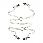 Серебристые зажимы для сосков и половых губ на тонкой цепочке - Notabu - купить с доставкой в Арзамасе