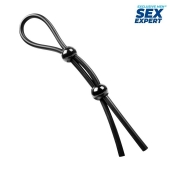 Черное силиконовое лассо с двумя шариками для утяжки - Sex Expert - в Арзамасе купить с доставкой