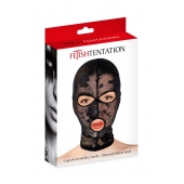 Черная кружевная маска на голову с отверстиями для глаз и рта - Fetish Tentation - купить с доставкой в Арзамасе