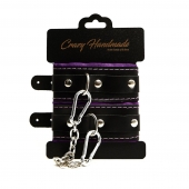 Черно-фиолетовые скругленные наручники с мягкой подкладкой - Crazy Handmade - купить с доставкой в Арзамасе Черно-фиолетовые скругленные наручники с мягкой подкладкой - Crazy Handmade - купить с доставкой в Арзамасе