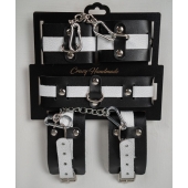 Набор фиксаторов из черной и белой натуральной кожи - Crazy Handmade - купить с доставкой в Арзамасе Набор фиксаторов из черной и белой натуральной кожи - Crazy Handmade - купить с доставкой в Арзамасе