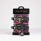 Черные кожаные оковы с розовой строчкой - Crazy Handmade - купить с доставкой в Арзамасе