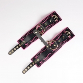 Черные кожаные оковы с розовой строчкой - Crazy Handmade - купить с доставкой в Арзамасе