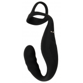 Черное эрекционное кольцо со стимуляцией промежности и анальной пробкой Cock Ring with RC Prostate Plug - Orion - в Арзамасе купить с доставкой