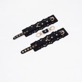 Черные кожаные наручники с узорами и золотистой фурнитурой - Crazy Handmade - купить с доставкой в Арзамасе