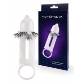 Эластичная насадка на пенис с подхватом мошонки и стимулирующими «ресничками» - Sextaz - в Арзамасе купить с доставкой