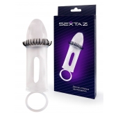 Закрытая насадка на пенис с подхватом мошонки и стимулирующими «ресничками» - Sextaz - в Арзамасе купить с доставкой