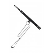 Черный узкий однослойный ошейник с серебристым поводком-цепочкой - Pecado - купить с доставкой в Арзамасе