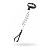 Черный узкий однослойный ошейник с серебристым поводком-цепочкой - Pecado - купить с доставкой в Арзамасе