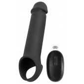 Черная вибронасадка для пениса с хомутом для мошонки и пультом ДУ Remote Controlled Penis Extension - Orion - в Арзамасе купить с доставкой