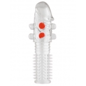 Гелевая прозрачная насадка с шариками и шипами - 14 см. - Toyfa Basic - в Арзамасе купить с доставкой