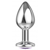 Малая серебристая анальная пробка Diamond Purple Sparkle Small с фиолетовым кристаллом - 7 см. - Lola Games - купить с доставкой в Арзамасе