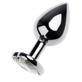 Серебристая анальная пробка с прозрачным кристаллом-сердцем - 8 см. - ToyFa - купить с доставкой в Арзамасе