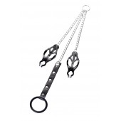 Черно-серебристые зажимы для сосков с кольцом для пениса TOYFA Metal - ToyFa - купить с доставкой в Арзамасе