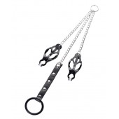 Черно-серебристые зажимы для сосков с кольцом для пениса TOYFA Metal - ToyFa - купить с доставкой в Арзамасе