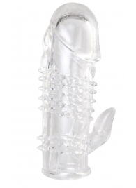 Прозрачная гелевая насадка с шипами и клиторальным отростком - 13 см. - Toyfa Basic - в Арзамасе купить с доставкой