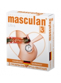 Розовые презервативы Masculan Ultra Long Pleasure с колечками, пупырышками и продлевающим эффектом - 3 шт. - Masculan - купить с доставкой в Арзамасе