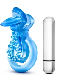 Голубое эрекционное виброкольцо 10 Function Vibrating Tongue Ring - Blush Novelties - в Арзамасе купить с доставкой