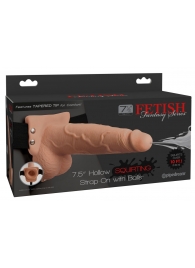 Телесный полый страпон с имитацией эякуляции 7.5  Hollow Squirting Strap-On with Balls Flesh - 21,6 см. - Pipedream - купить с доставкой в Арзамасе