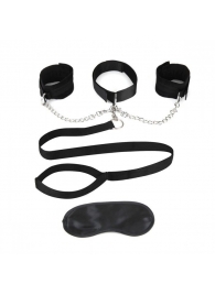 Чёрный ошейник с наручниками и поводком Collar Cuffs   Leash Set - Lux Fetish - купить с доставкой в Арзамасе