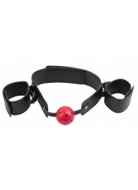 Кляп-наручники с красным шариком Breathable Ball Gag Restraint - Pipedream - купить с доставкой в Арзамасе