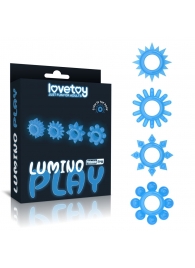 Набор из 4 голубых, светящихся в темноте эрекционных колец Lumino Play - Lovetoy - в Арзамасе купить с доставкой