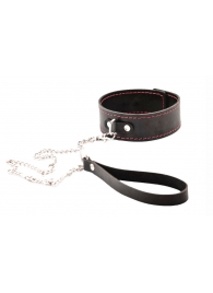 Черный широкий ошейник с красной строчкой и поводком - Crazy Handmade - купить с доставкой в Арзамасе