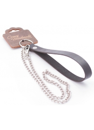 Серебристый металлический поводок с кожаной черной ручкой - 80 см. - Crazy Handmade - купить с доставкой в Арзамасе