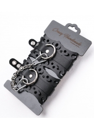 Ажурные наручники из черной кожи - Crazy Handmade - купить с доставкой в Арзамасе