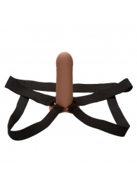 Коричневый фаллопротез из силикона Extension with Harness - 15,75 см. - California Exotic Novelties - купить с доставкой в Арзамасе