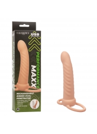 Телесная насадка для двойного проникновения Rechargeable Ribbed Dual Penetrator с вибрацией - California Exotic Novelties - купить с доставкой в Арзамасе