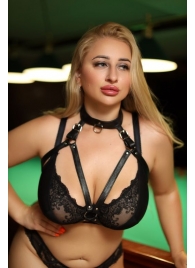 Черная кожаная сбруя с ошейником plus size из нежной кожи - БДСМ Арсенал - купить с доставкой в Арзамасе