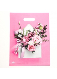 Розовый пакет с цветочным принтом и вырубной ручкой (40х31 см) - Сима-Ленд - купить с доставкой в Арзамасе