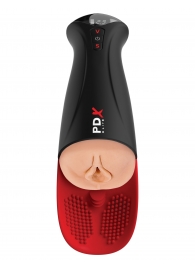 Телесный мастурбатор-вагина в черной колбе с вибрацией Fuck-O-Matic Pro XL - Pipedream - в Арзамасе купить с доставкой