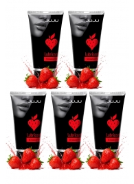 Набор из 5 съедобных лубрикантов JUJU со вкусом клубники - JuJu - купить с доставкой в Арзамасе Набор из 5 съедобных лубрикантов JUJU со вкусом клубники - JuJu - купить с доставкой в Арзамасе