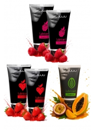 Набор из 5 съедобных лубрикантов JUJU (клубника х 2, малина х 2, тропические фрукты) - JuJu - купить с доставкой в Арзамасе