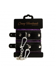 Черно-фиолетовые скругленные наручники с мягкой подкладкой - Crazy Handmade - купить с доставкой в Арзамасе