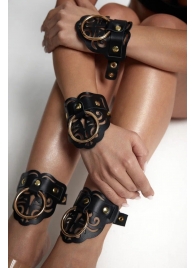 Черные кожаные оковы с резными узорами и клепками - Crazy Handmade - купить с доставкой в Арзамасе