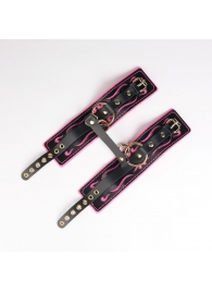 Черные кожаные оковы с розовой строчкой - Crazy Handmade - купить с доставкой в Арзамасе