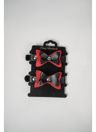 Черно-красные кожаные наручники с бантиками - Crazy Handmade - купить с доставкой в Арзамасе