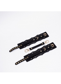 Черный кожаные оковы с узорами и золотистой фурнитурой - Crazy Handmade - купить с доставкой в Арзамасе